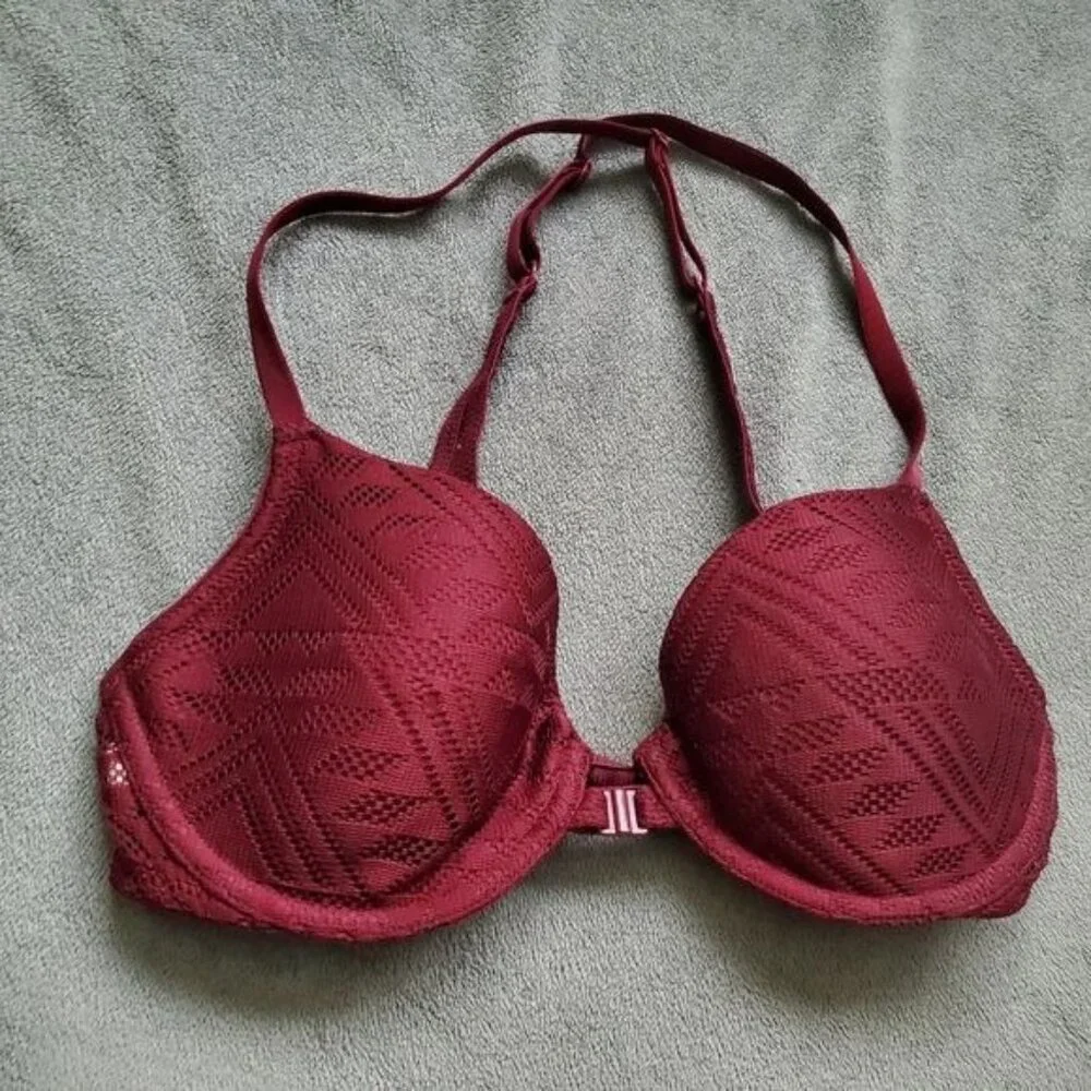 Xhilaration womens Bra 32 C wine color front clip tshirt bra‎ criss cross